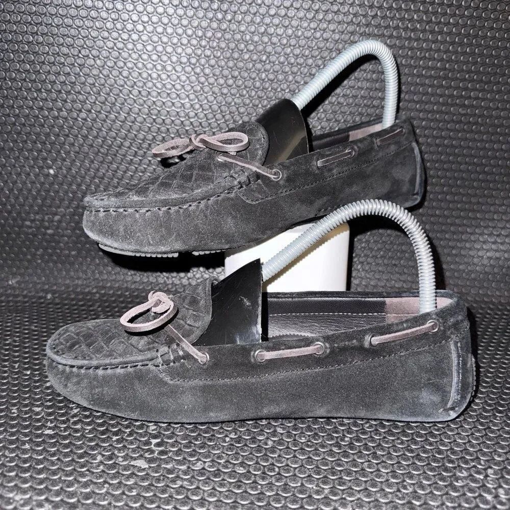 Bottega Veneta Intrecciato Black Suede Leather Trim Bow Loafers Womens Size 37.5